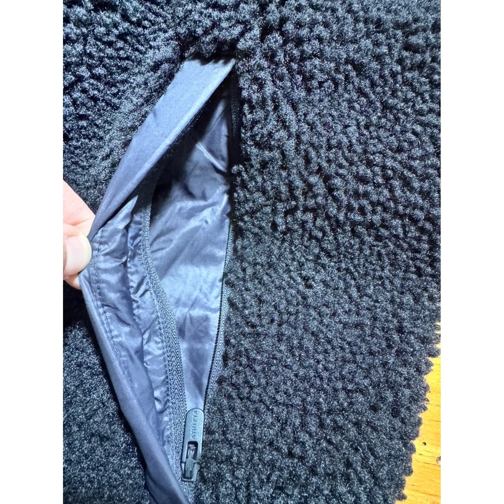 Athleta Fleece Hybrid Coat Black Sherpa Nylon Quilted Longline Funnel Neck Large - Picture 13 of 15